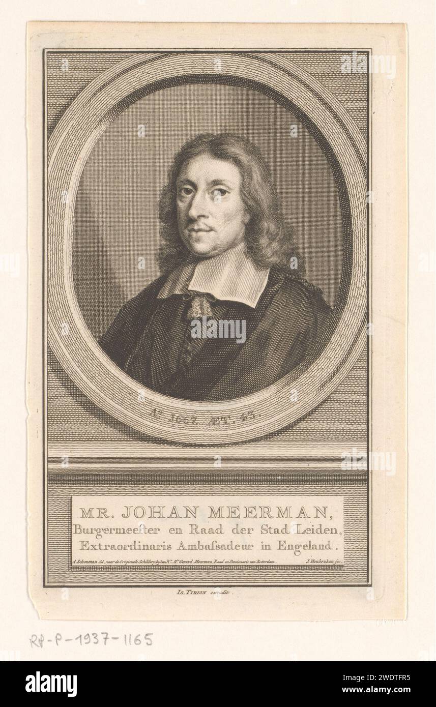 Representative Meerman Portrait of Johan Meerman at the age of 43, Jacob Houbraken, After Aert ...