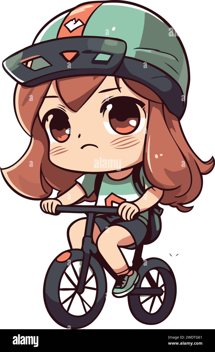 Cute little girl in helmet riding a bike. Vector illustration. Stock Vector