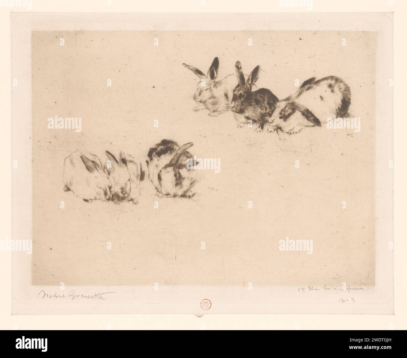 Six rabbits, Norbert Goeneutte, 1889 print paper drypoint rodents ...