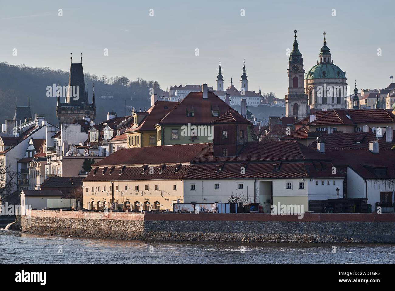Cityscape view of Prague castle and Vltava river in Czech republic on 8 January 2024 Stock Photo