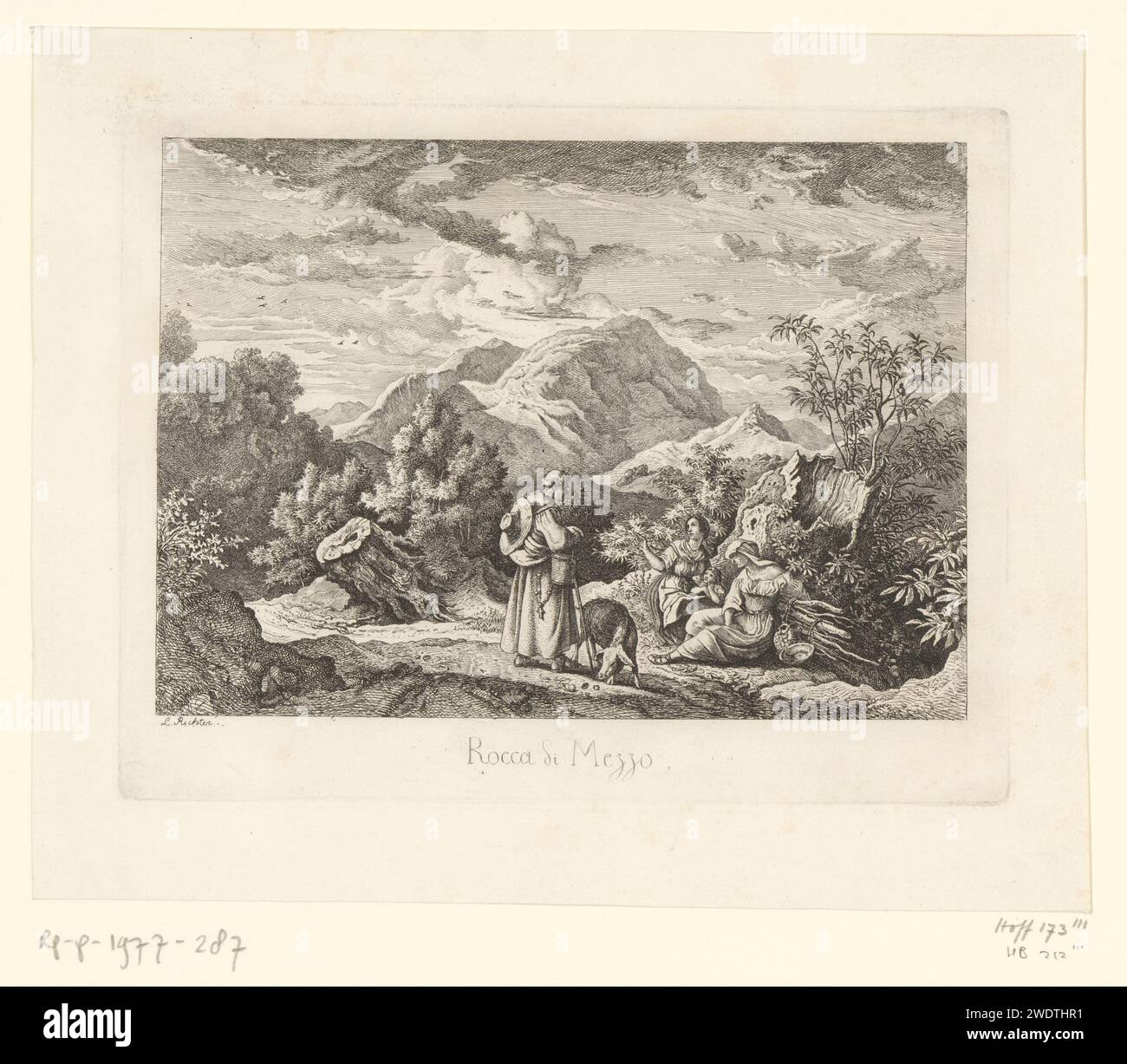 View of Rocca di Mezzo, Ludwig Richter, 1831 print   paper etching landscapes Lazio Stock Photo