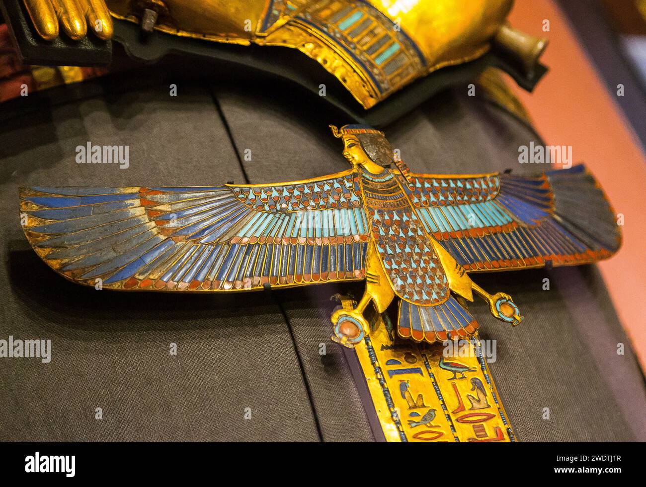 Egypt, Cairo, Tutankhamon jewellery, from his tomb in Luxor : Gold pectoral Ba-bird of the king. Stock Photo