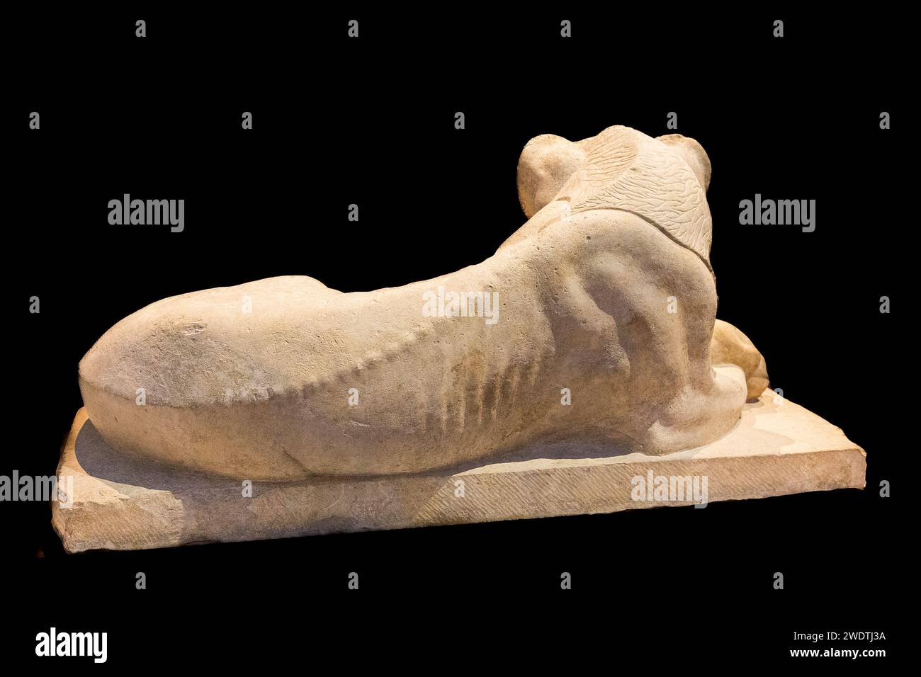 Exhibition 'The animal kingdom in Ancient Egypt', Louvre-Lens, lion statue, from the Serapeum in Saqqara. Stock Photo