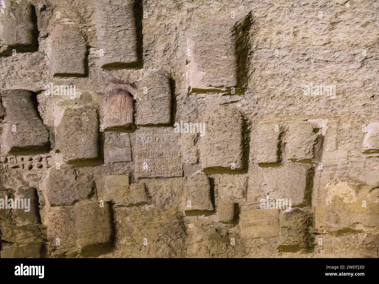 Egypt, Saqqara, Serapeum necropolis : Dedication texts and niches for steles. Stock Photo