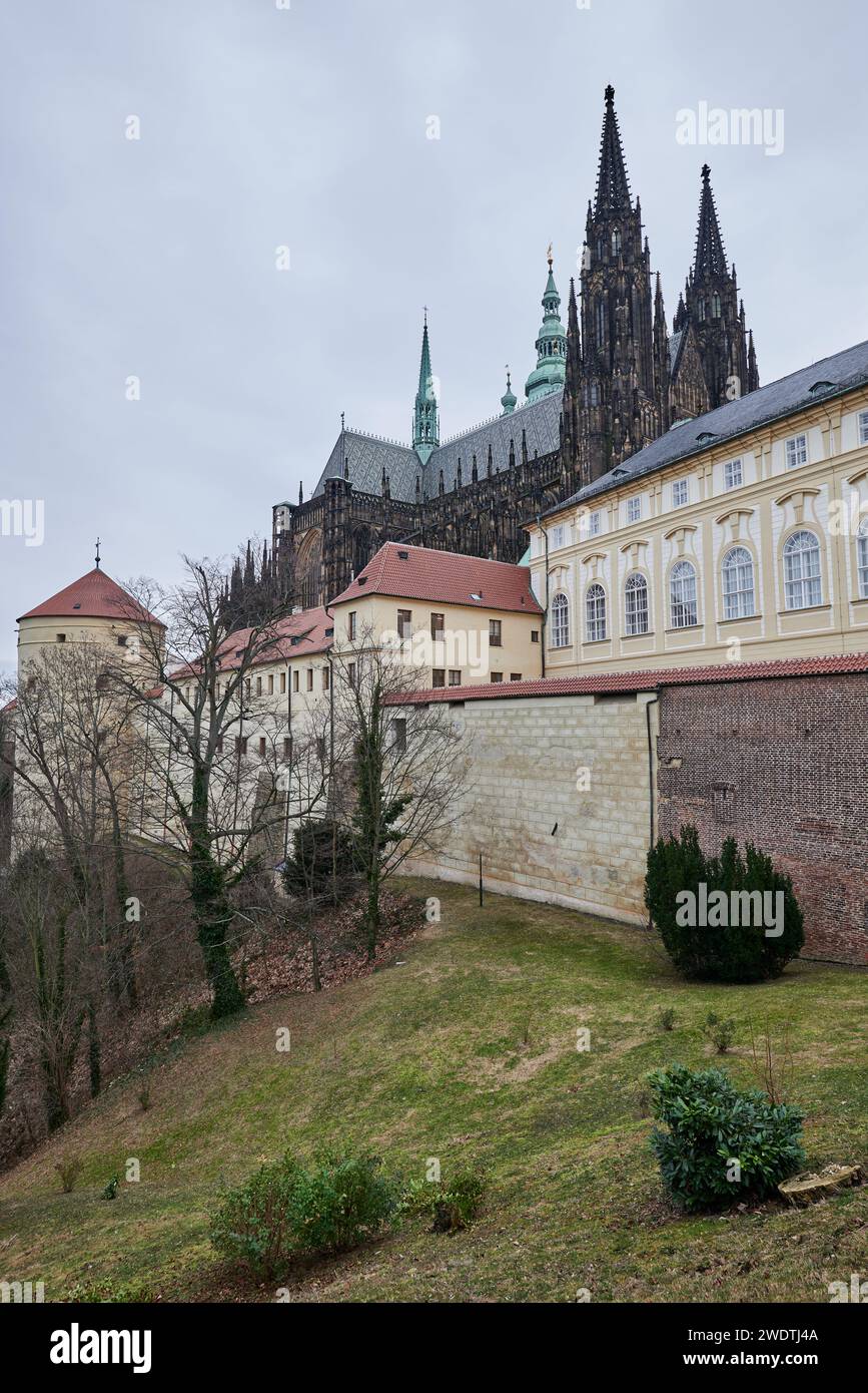 Cityscape view of Prague castle and Saint Vitus Cathedral in Czech republic on 15 January 2024 Stock Photo