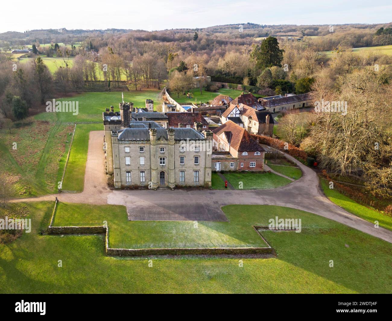 chiddingstone castle is a 17th century house in chiddingstone kent. A fine house and fishing lake in the grounds Stock Photo