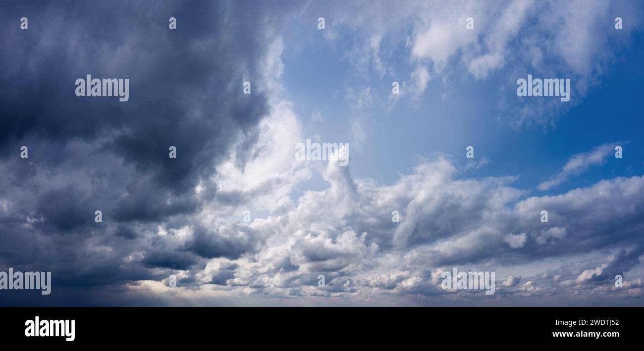 Dramatic sky background with dark clouds before the rain. Stock Photo