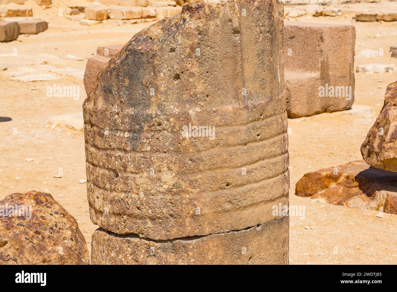 Egypt, Saqqara, ruins of the Unas pyramid mortuary temple. Stock Photo