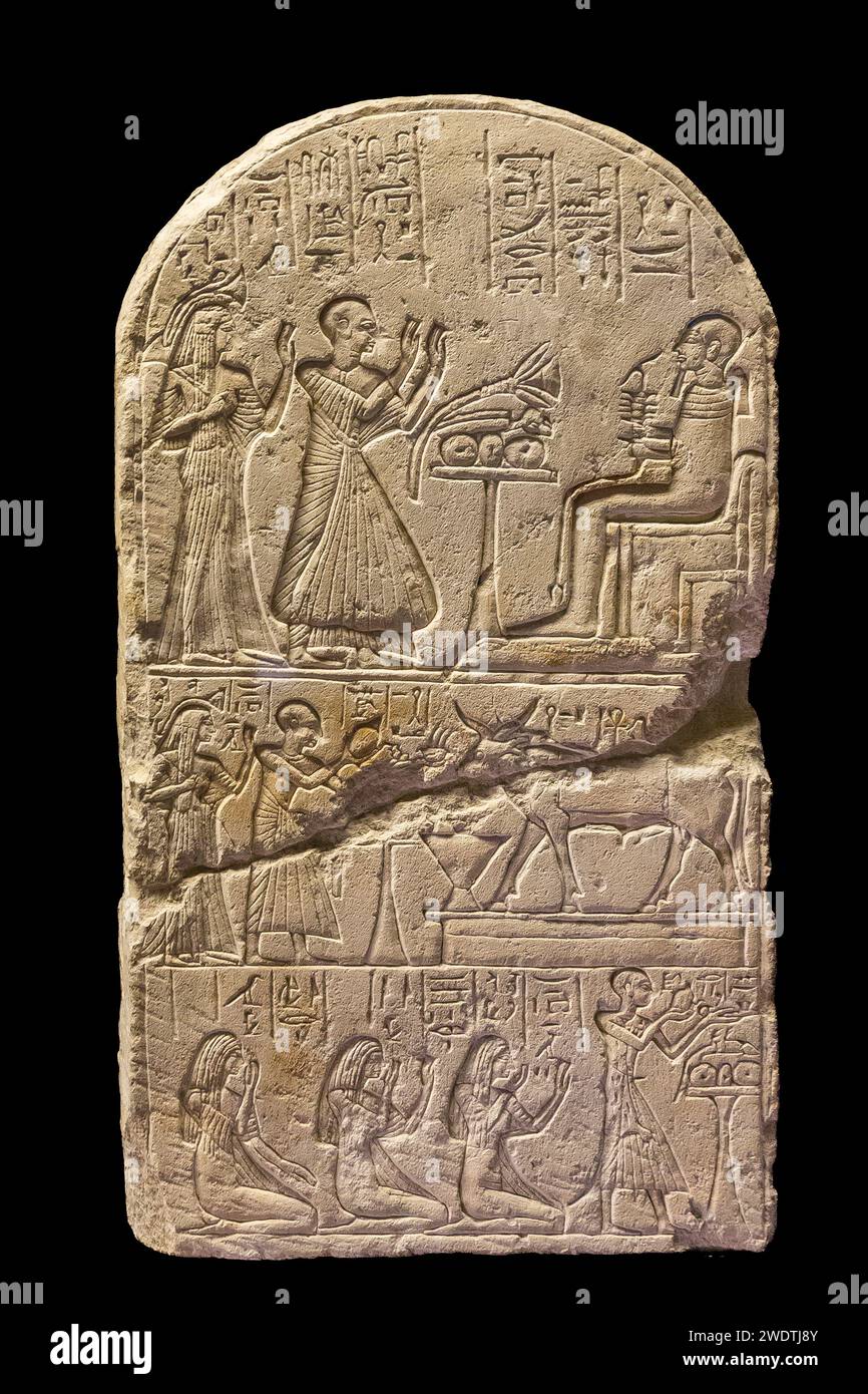 Egypt, Saqqara, Serapeum, stele dedicated to the Apis bull and the god Ptah. Stock Photo