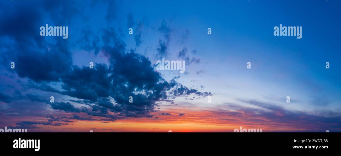 Dramatic sunset or sunrise sky. Natural sky background from panoramic ...