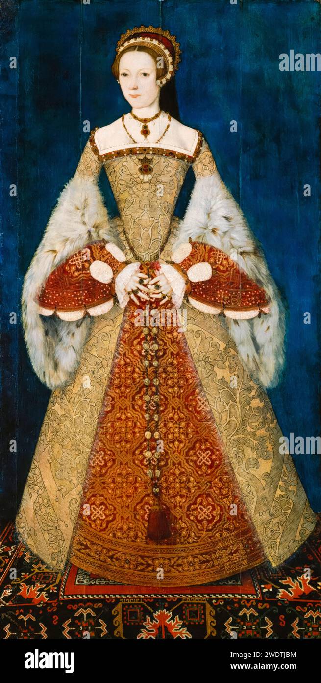 Catherine Parr, or, Katherine Parr (1512-1548), Queen Consort of England and Ireland (1543-1547), portrait painting in oil on panel by Master John (attributed), circa 1545 Stock Photo