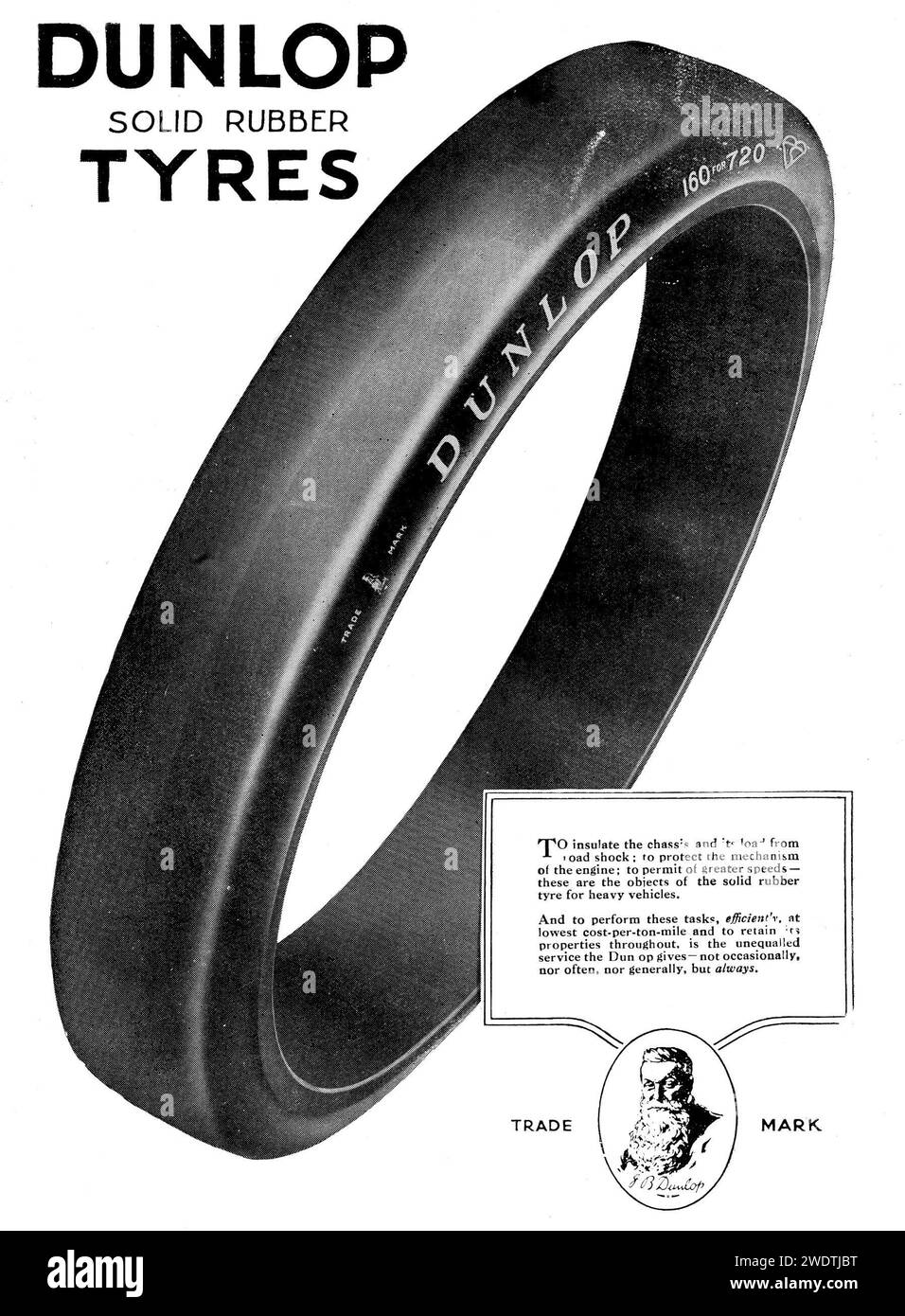 A vintage 1930's advertisment for Dunlop solid rubber tyres Stock Photo