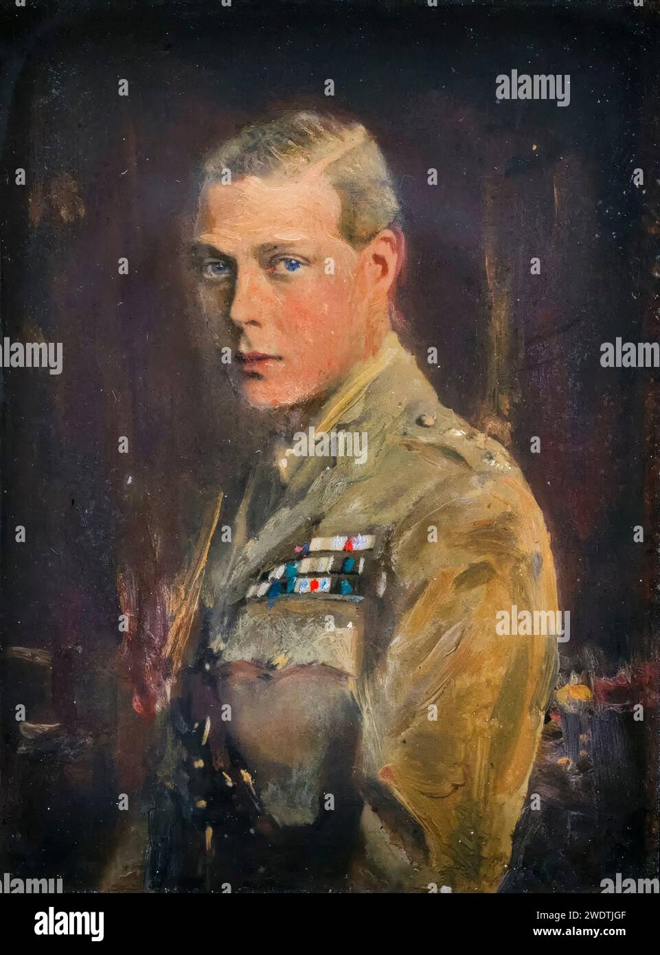 Edward VIII (1894-1972), reigned (1936-1936), as Prince Edward (later Duke of Windsor), portrait painting in oil on photograph, mounted on board by Reginald Grenville Eves, circa 1920 Stock Photo