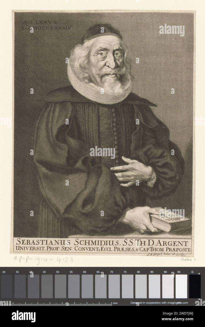 Portrait of Sebastian Schmidt, Johann Adam Seupel, 1694 - 1717 print   paper engraving historical persons. book Stock Photo