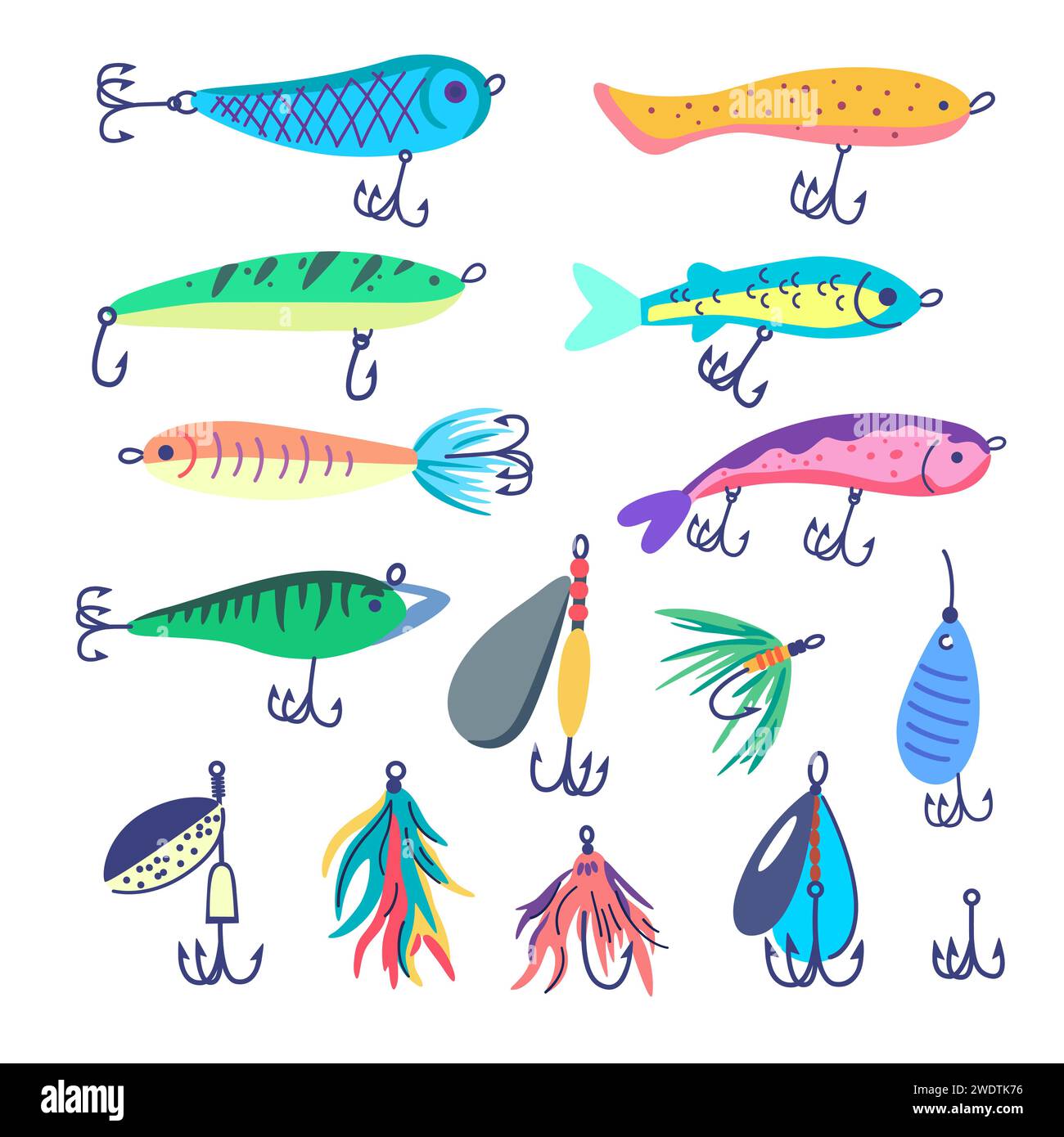 Blue fishing bait in shape of fish cartoon illustration Stock