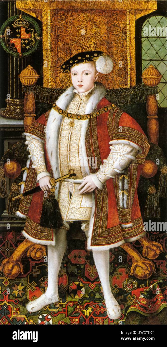 Edward VI (1537-1553), King of England and Ireland (1547-1553), portrait painting in oil on panel by the workshop of Master John, circa 1547 Stock Photo