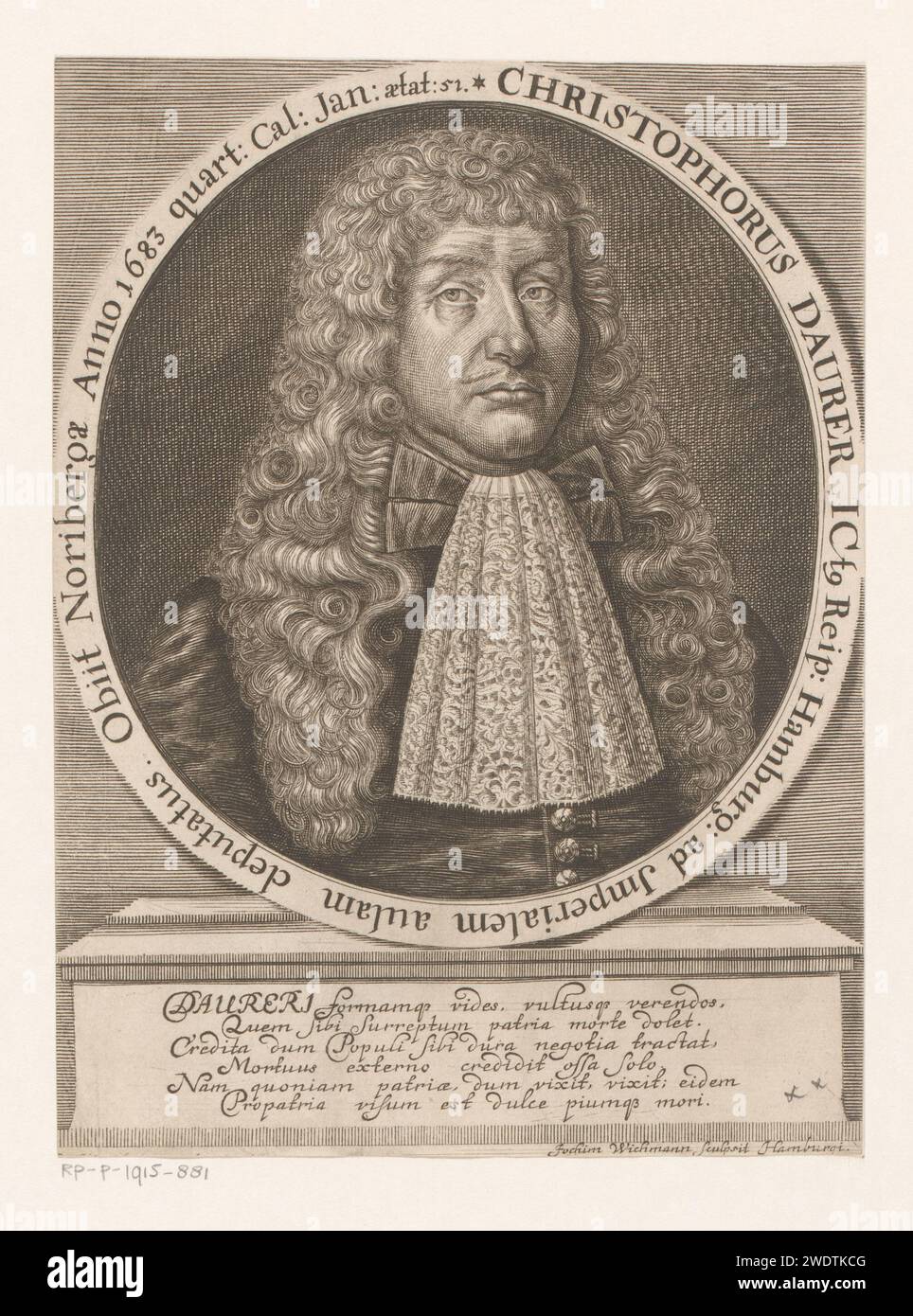 Portrait van Christoph Daurer, Joachim Wichmann, 1665 1686 print