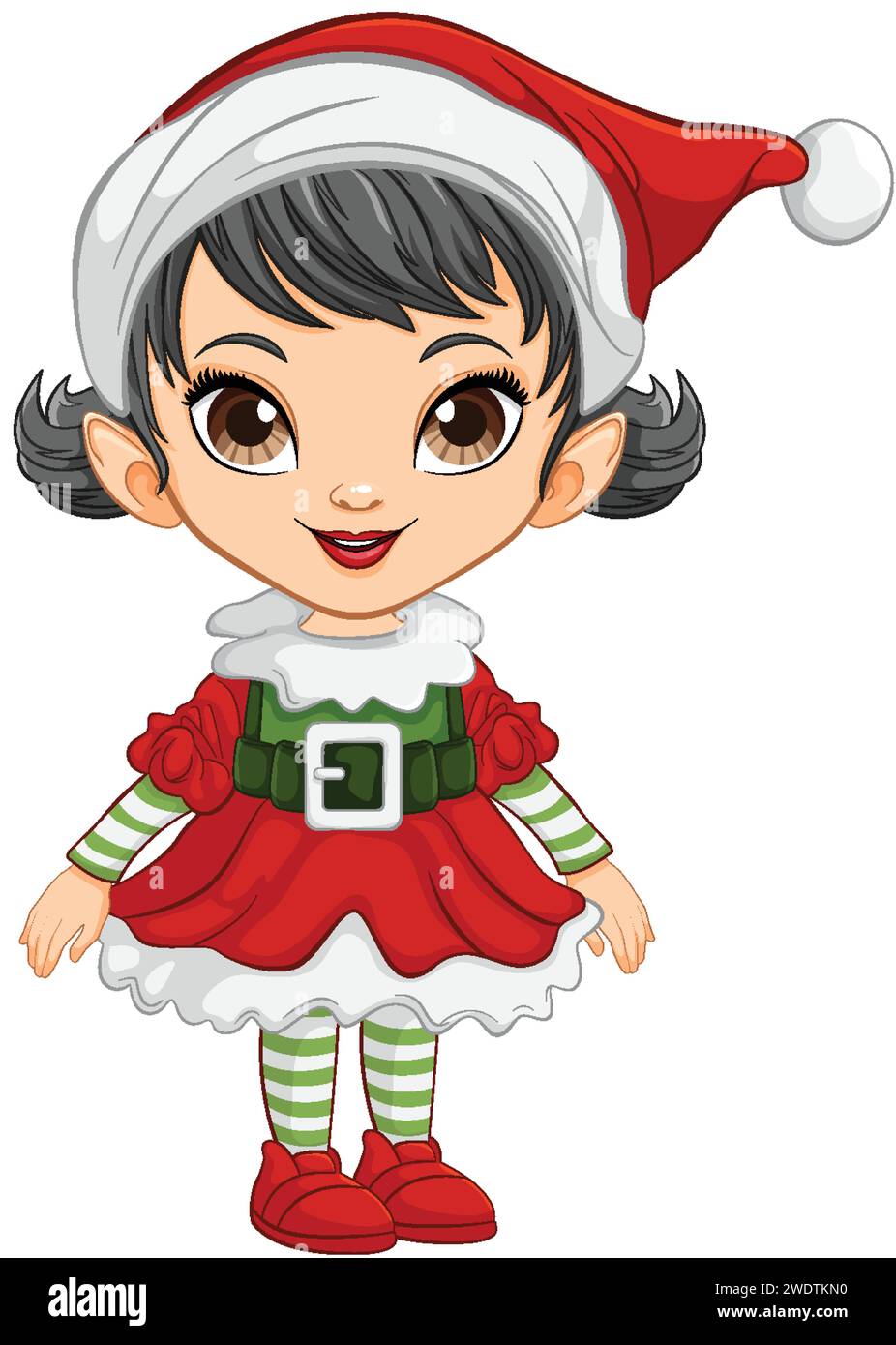 Cute animated girl dressed in festive Christmas attire. Stock Vector