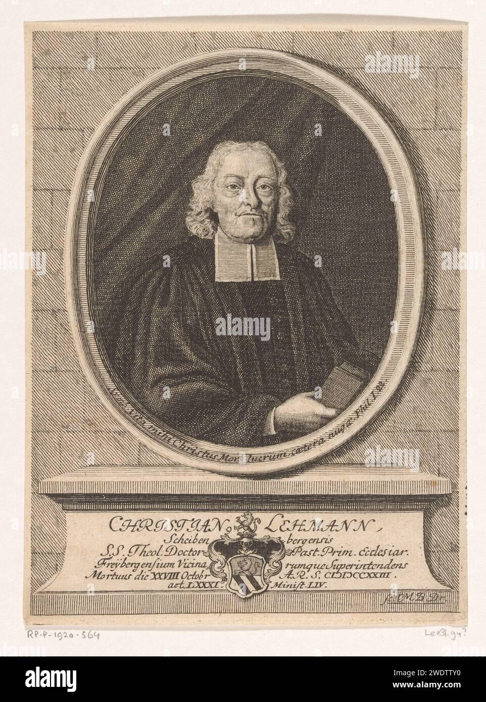 Portrait van Christian Lehmann, Moritz Bodenehr, 1723 - 1748 print  Dresden paper engraving historical persons. armorial bearing, heraldry. book Stock Photo