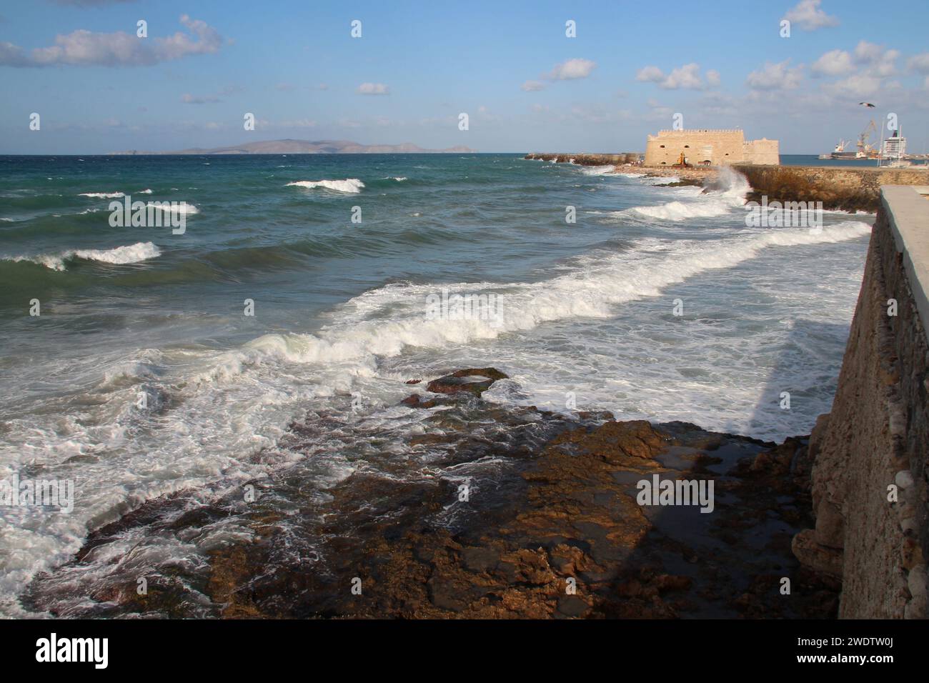 mediterranean sea and venitian fort (kastro koules) in heraklion in crete in greece Stock Photo