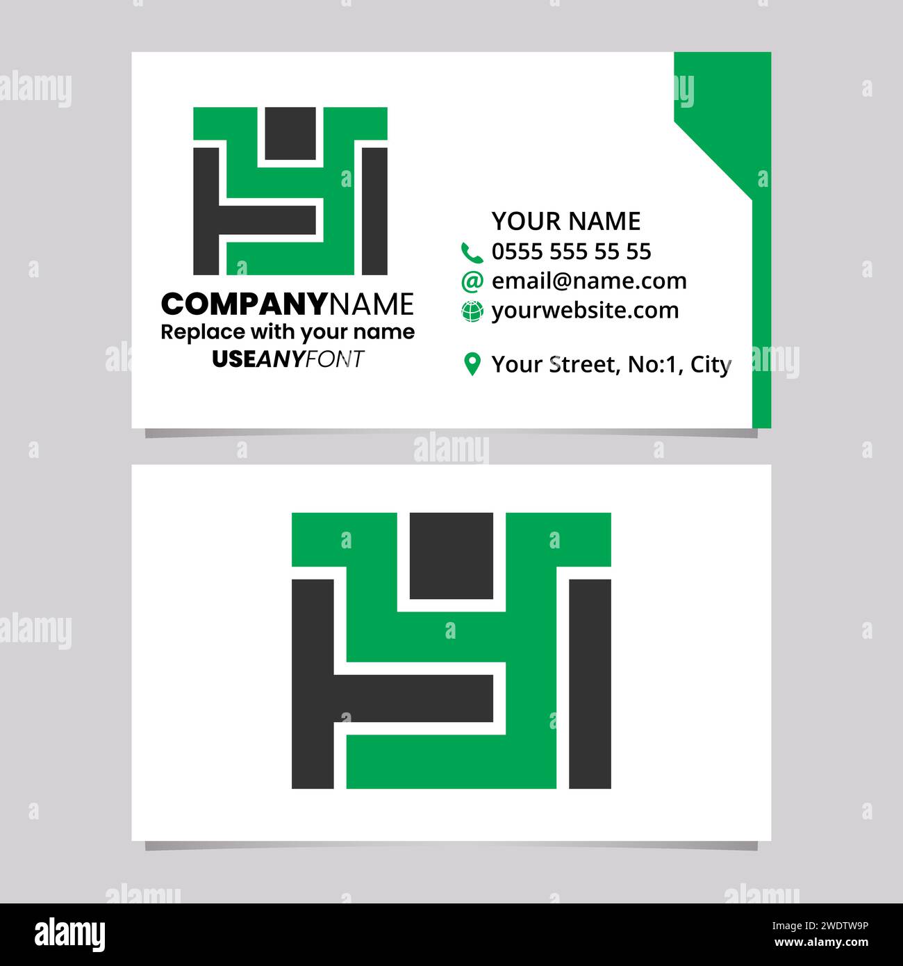 Green and Black Business Card Template with Rectangle Shaped Letter Y ...