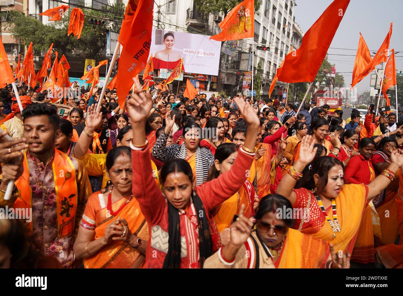 Kolkata West Bengal India 22nd Jan 2024 In A Burst Of Color And   Kolkata West Bengal India 22nd Jan 2024 In A Burst Of Color And Festivity Kolkata Witnessed A Lively Rally Celebrating The Inauguration Of The Ram Mandir In Ayodhya And The Pran Pratishtha Of Shri Ram Murti By Indian Prime Minister Narendra Modi The Streets Of The City Were Filled With Thousands Of Participants Led By Shubhendu Adhikari The Leader Of Opposition In The Government Of West Bengalthe Rally Adorned With Banners And Cultural Displays Showcased The Diversity And Unity Of The People Transcending Religious And Cultural Boundaries Prime Minister Modis Message Of Harmon 2WDTXXE 