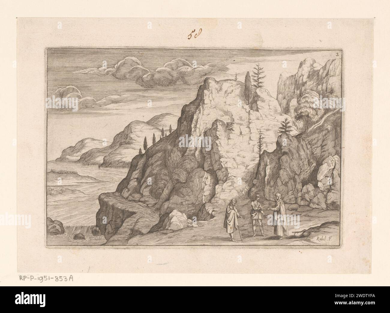 Mountain landscape with three men in conversation, Daniel Rabel, 1588 ...