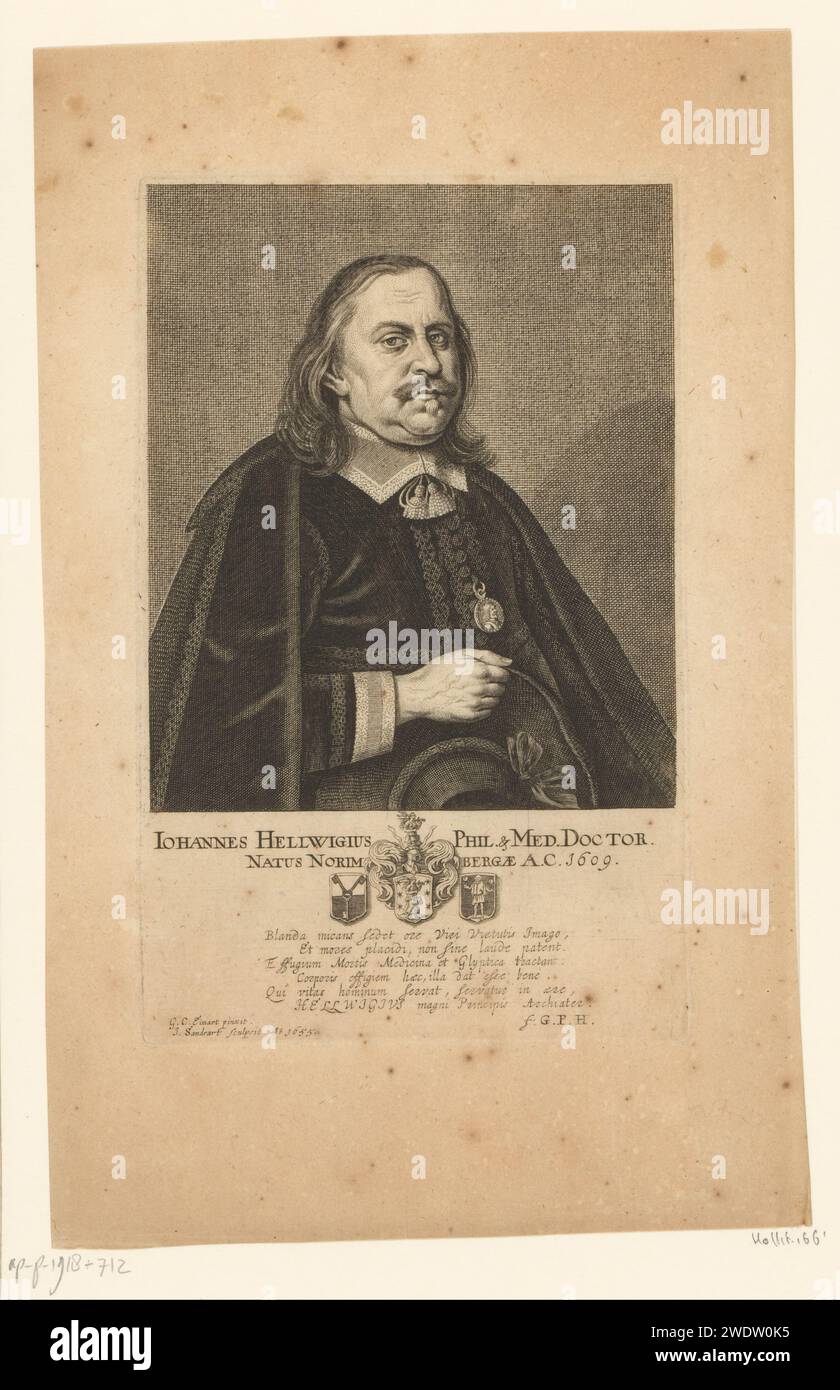 PortraT van Johann Hellwig, Jakob von Sandrart, after Georg Christoph Emmart (II), 1655 print   paper engraving historical persons. armorial bearing, heraldry. pendant, trinket, 'breloque' Stock Photo