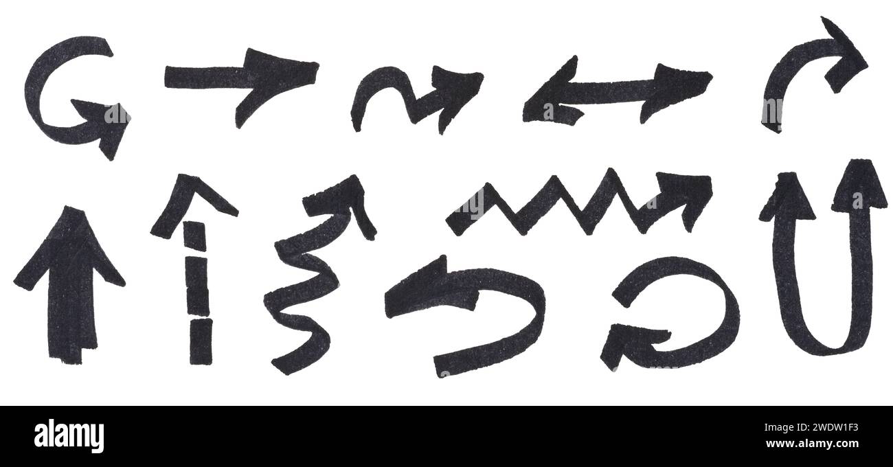 Arrows drawn with black marker in different directions Stock Photo