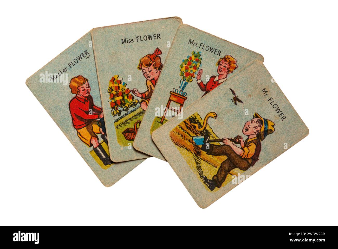old retro Happy Families playing cards isolated on white background ...