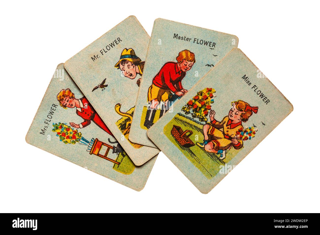 old retro Happy Families playing cards isolated on white background ...