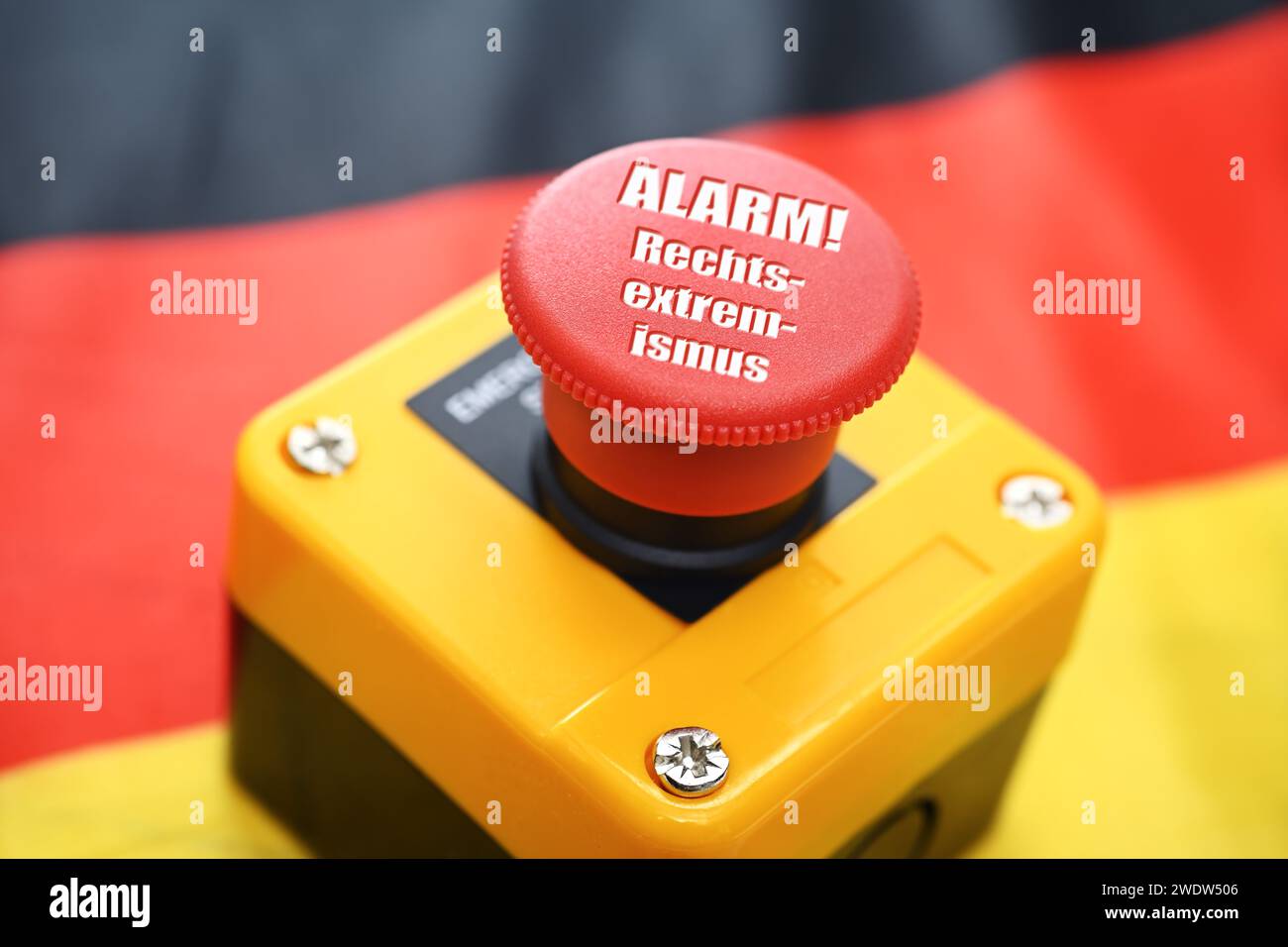 Alarm Button Labelled Alarm Right-wing Extremism On A German Flag, Photomontage Stock Photo