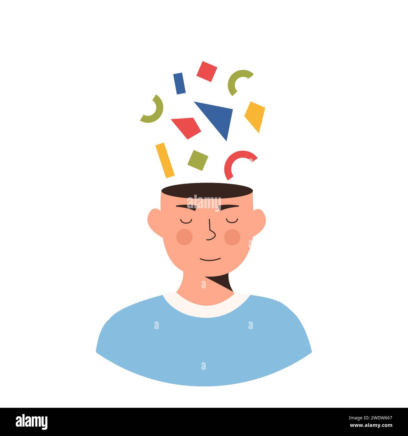 Person with complicated thoughts and feelings. Character thinking