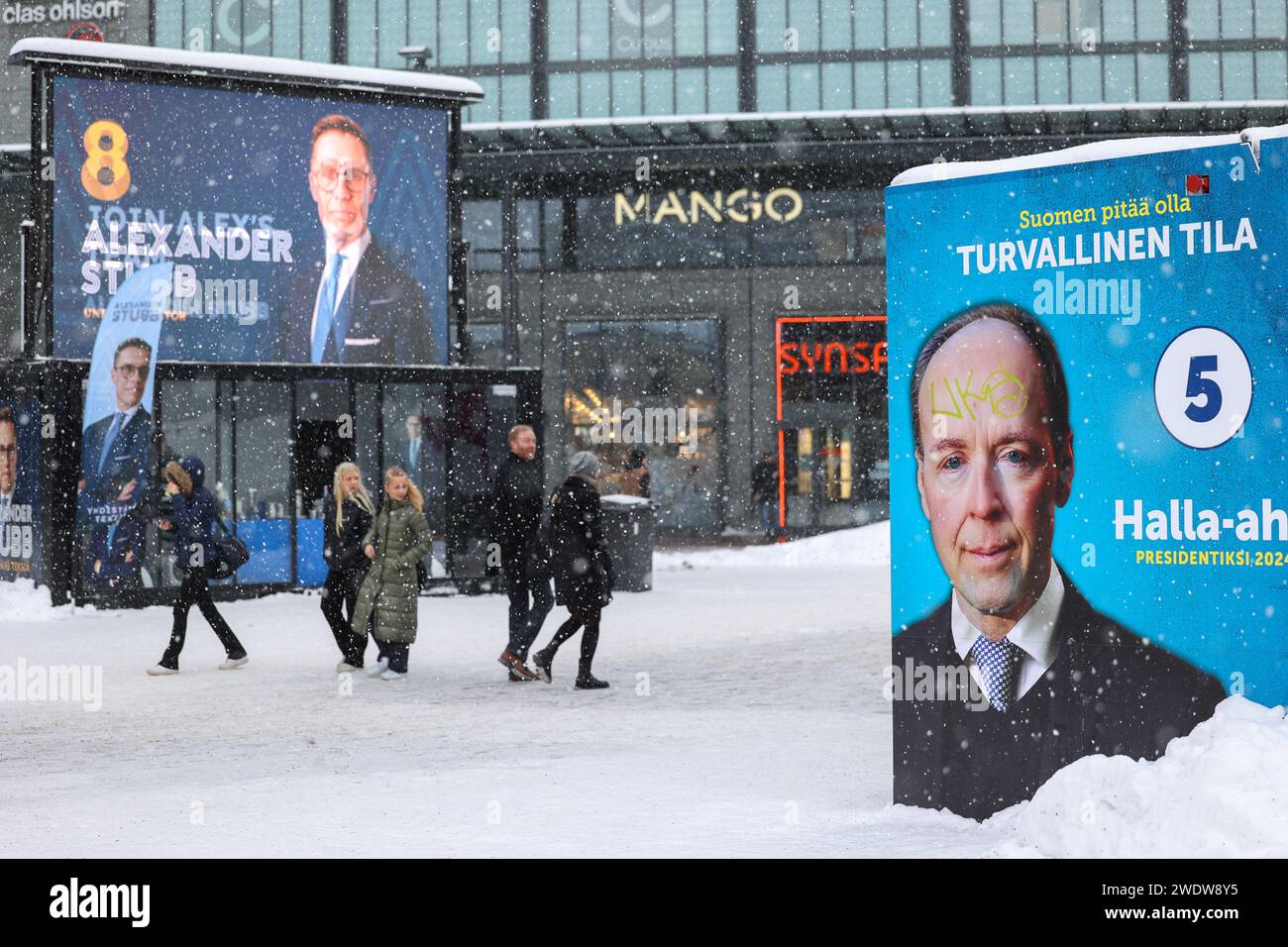 Helsinki, Finland. 21st Jan, 2024. Pavilions of the election campaign of presidential candidates