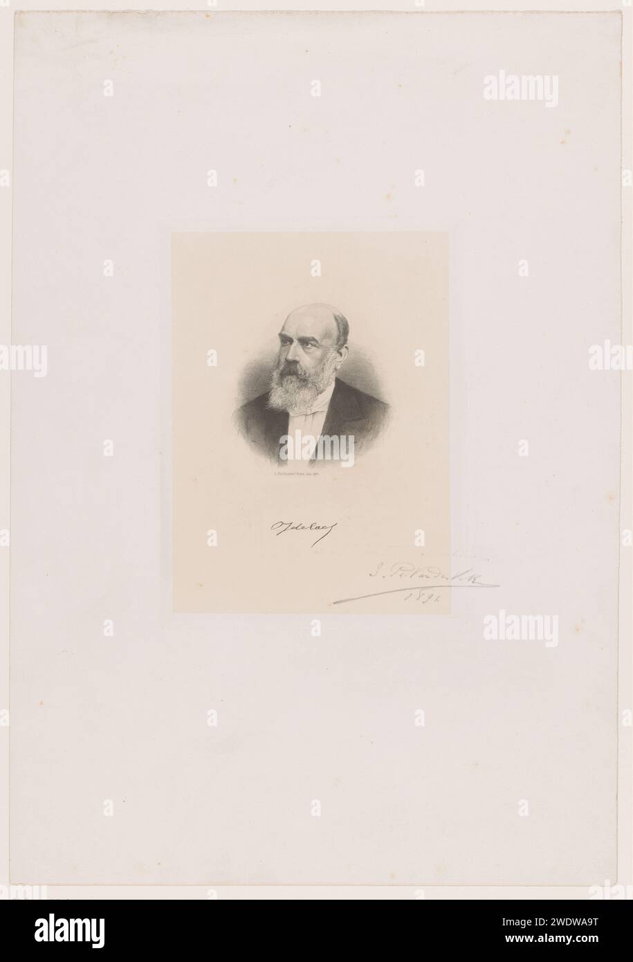Portrait of Johan Alfried de Laet, Willem Philip van der Veken, 1891 print   paper. engraving / etching historical persons. fashion designer. beard Stock Photo