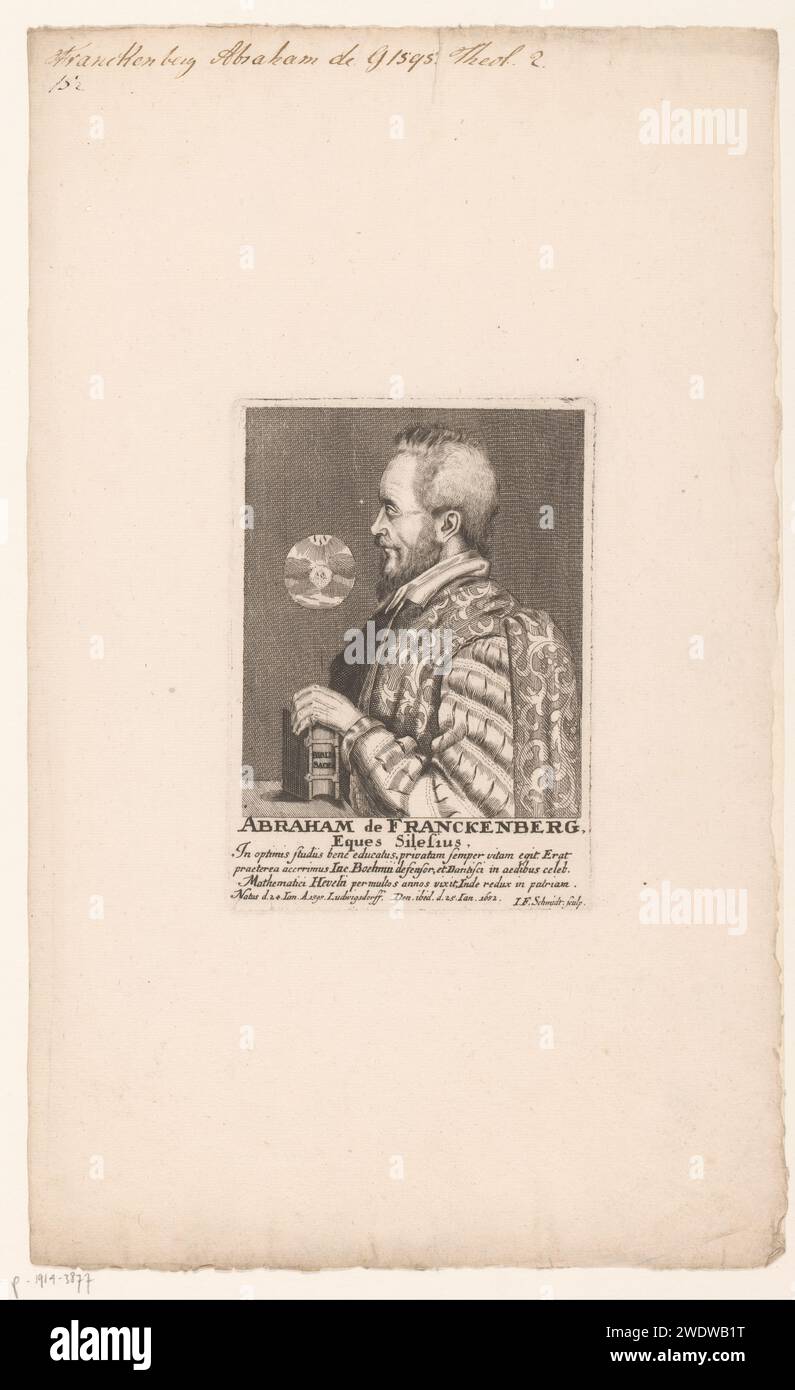 PortraT van Abraham von Franckenberg, Johann Friedrich Schmidt, 1704 - 1765 print   paper engraving historical persons Stock Photo
