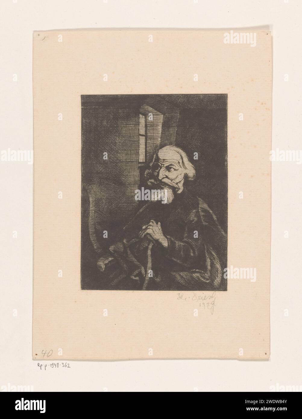 Old sitting man, Johannes Driesch, 1923 print paper etching / drypoint