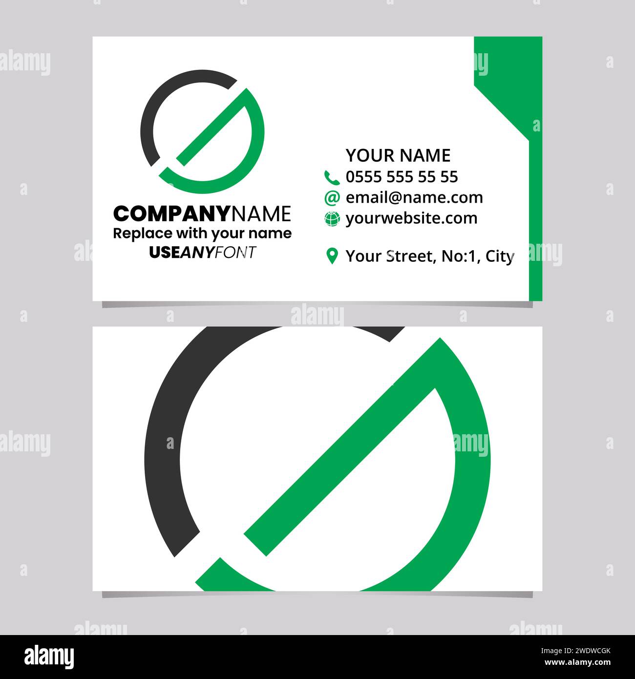 Green and Black Business Card Template with Circle Letter G Logo Icon ...