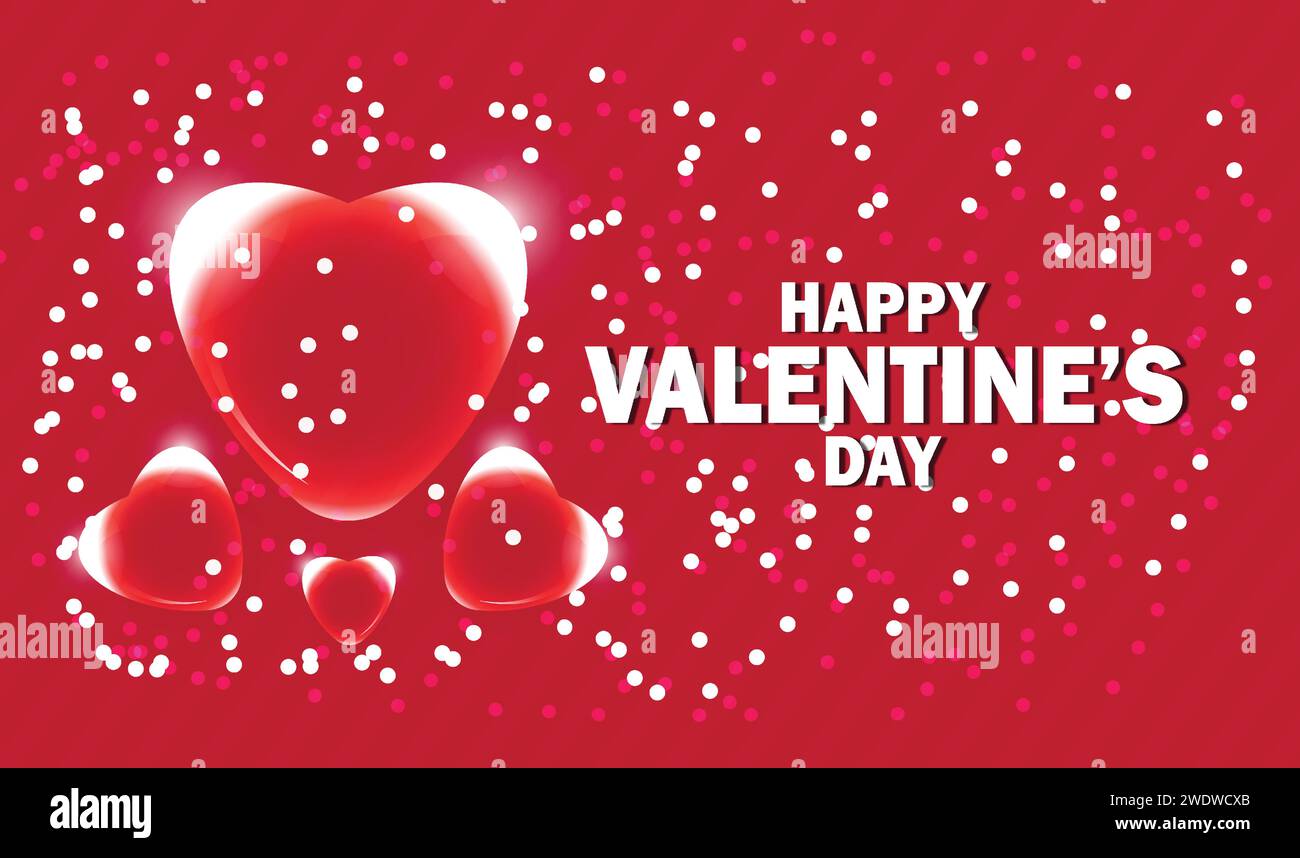Happy Valentine's day background with red and white hearts and lights ...