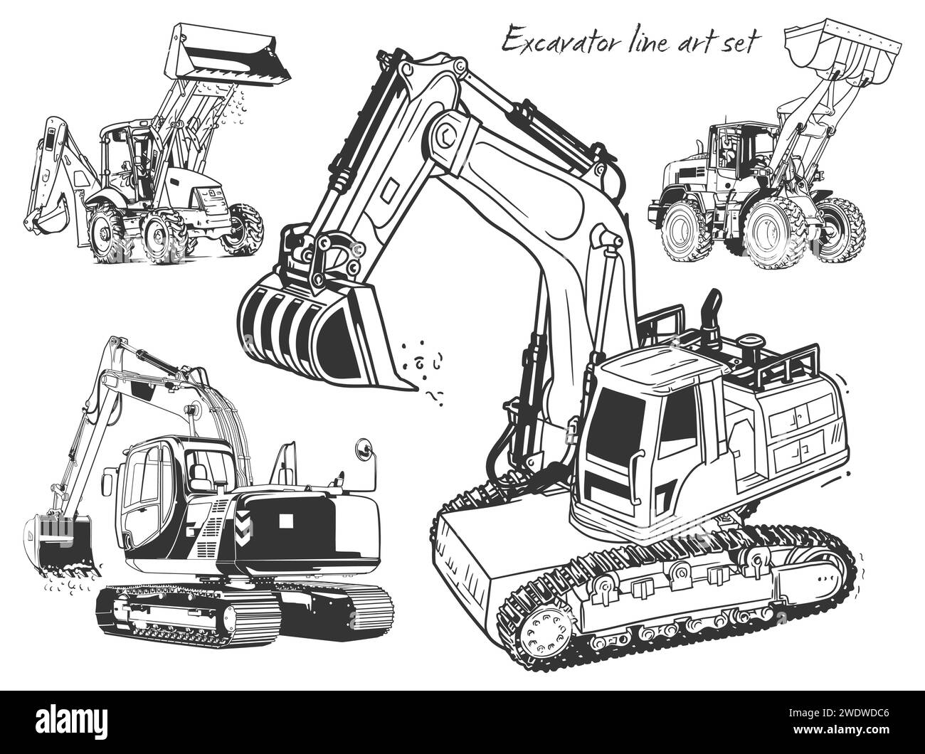 Vector set of excavators. Vector illustration of a set of construction ...