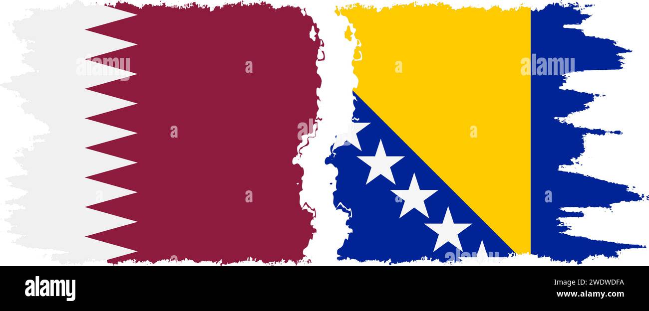 Bosnia and Herzegovina and Qatar grunge flags connection, vector Stock Vector