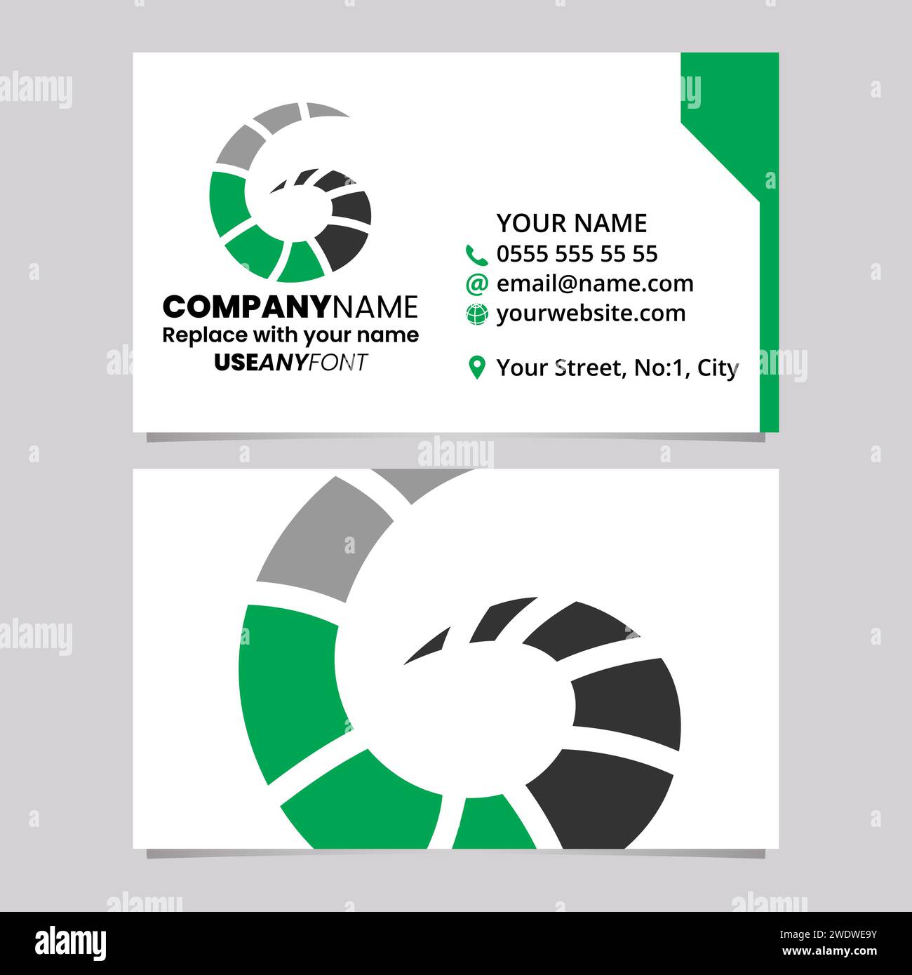 Green and Black Business Card Template with Striped Letter G Logo Icon ...