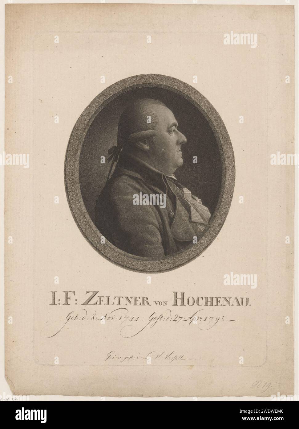Portrait van i.F. Zeltner of Hochenau, Leonhard Heinrich Hessell, 1795 - 1830 print   paper  historical persons Stock Photo