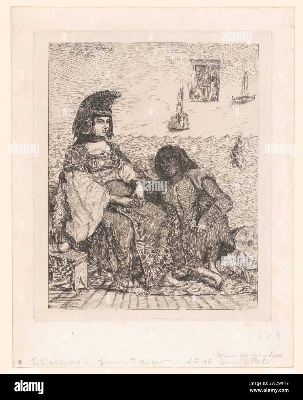 Jewish woman from Algiers, Eugène Delacroix, 1833 print paper. etching ...