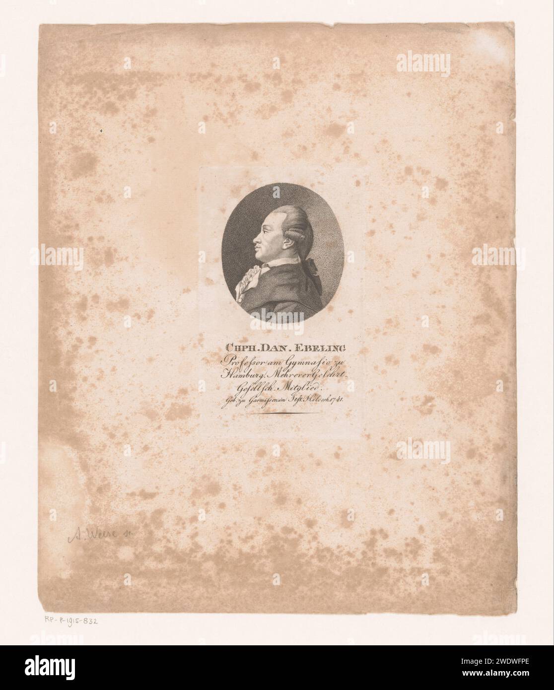 Portrait van Christoph Daniel Ebeling, Adam Weise, 1786 - 1835 print  Germany paper engraving historical persons Stock Photo