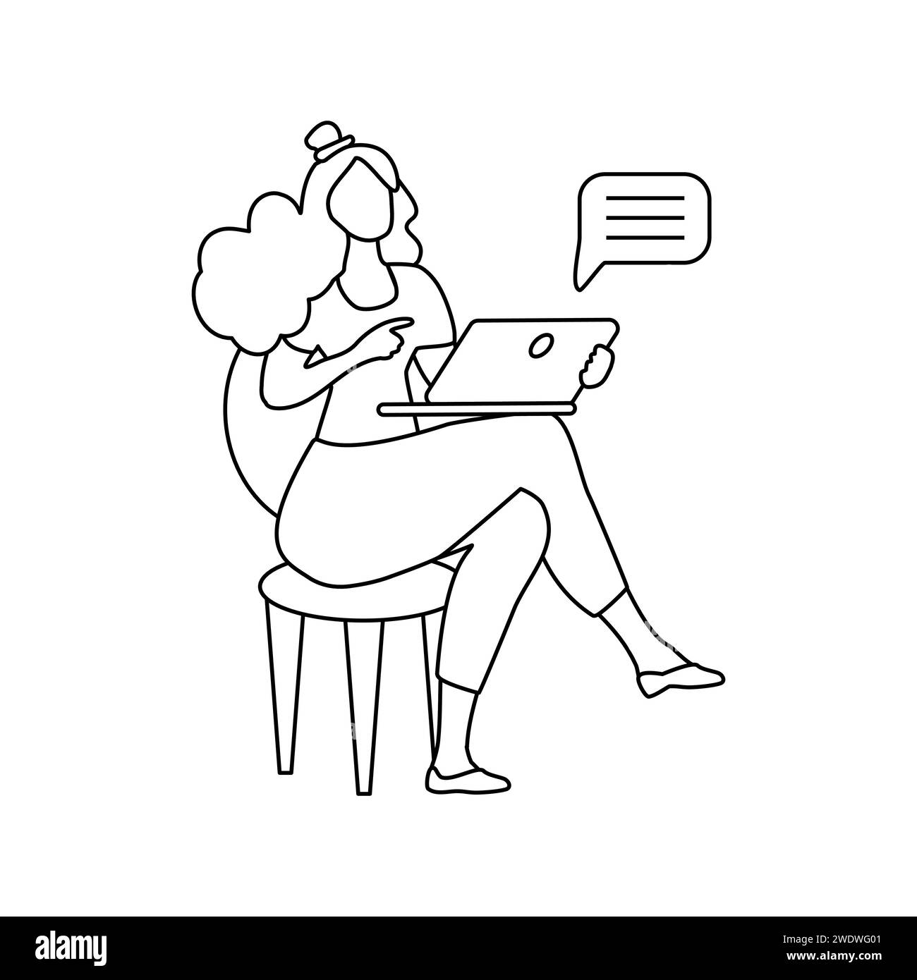 Online learning. Silhouette of a girl. A woman sits on a chair and ...