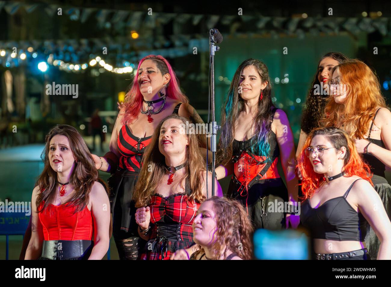 HELLSCORE The Metal a capella choir by Noa Gruman. Hellscore, formed in 2016, is a 40~ member vocal ensemble of male and female metal heads who sing m Stock Photo