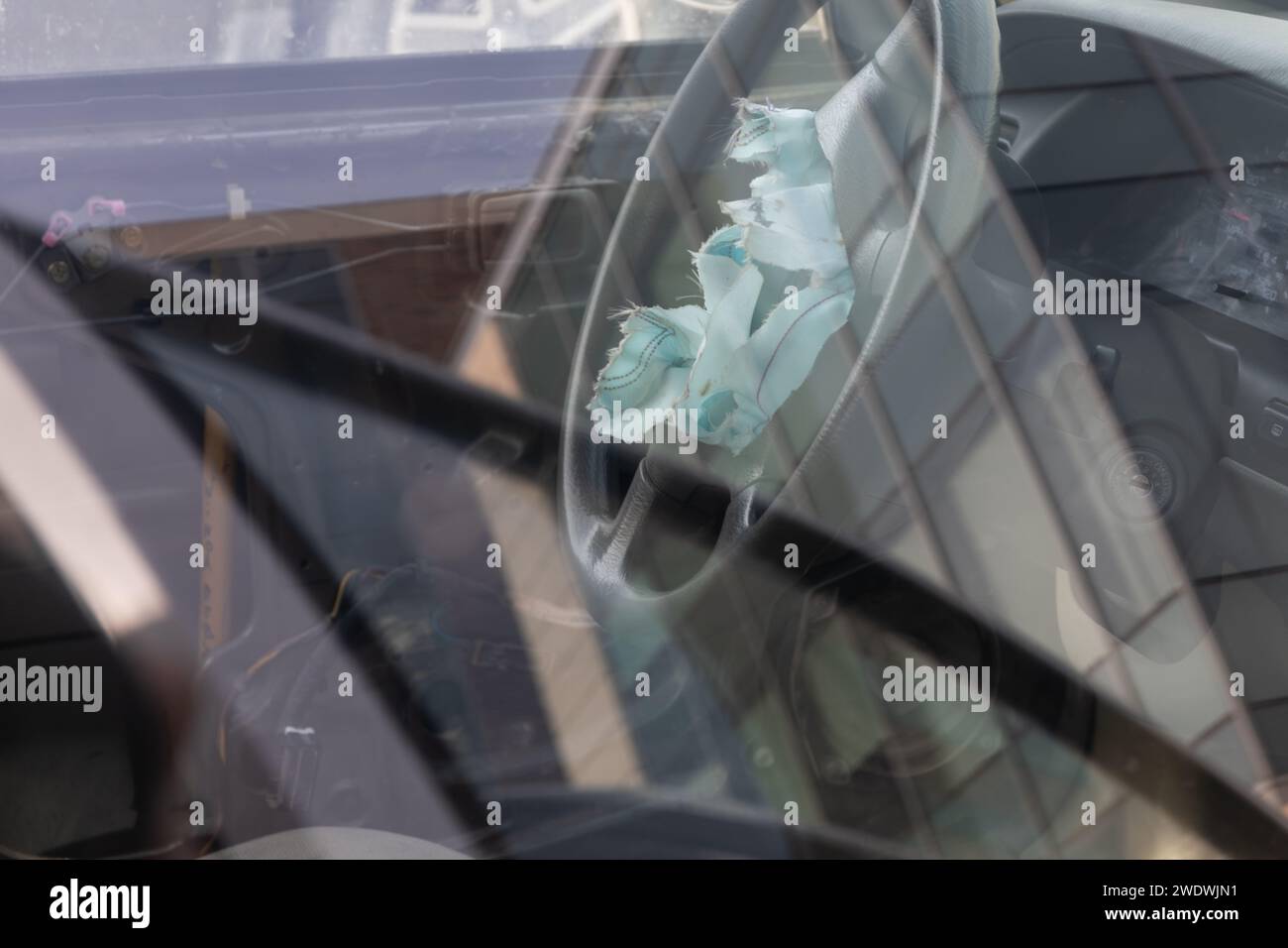 Burst airbag in vehicle Stock Photo Alamy