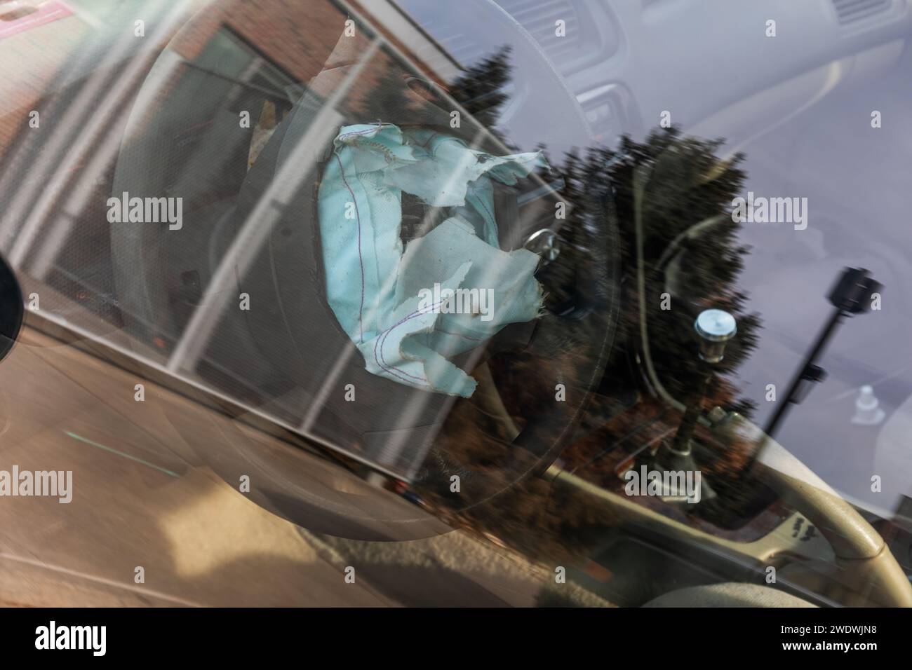 Burst airbag in vehicle Stock Photo Alamy