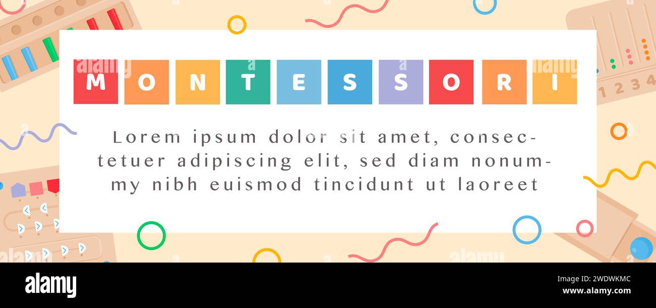 Vector Banner for school or kindergarden. Children wooden eco friendly